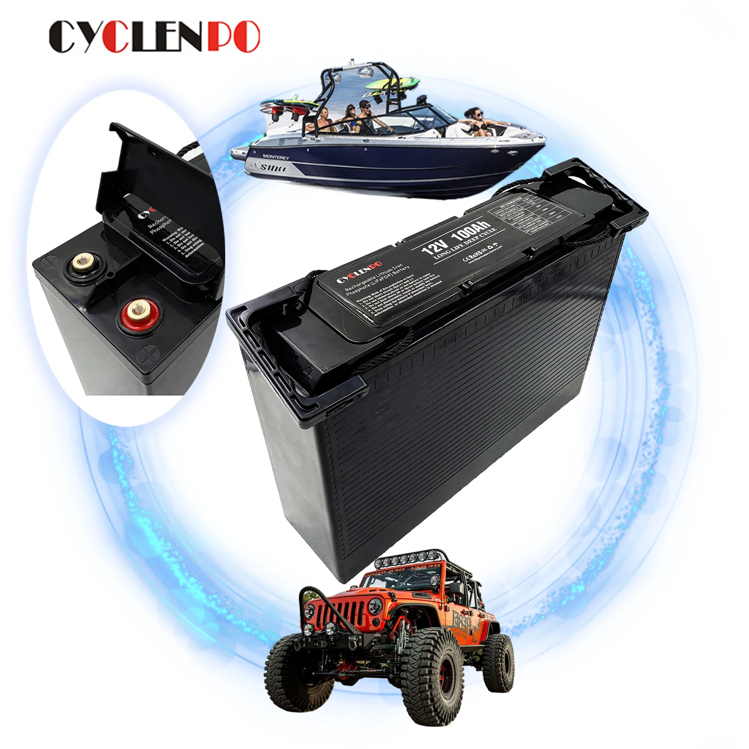 Deep cycle 12v 100ah lifepo4 battery for vehicle/off road/solar energy system