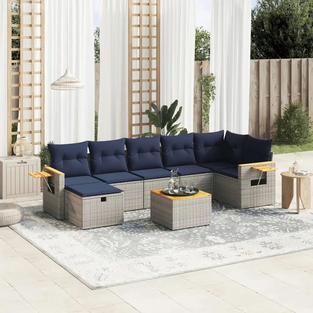 

Stylish 8 Piece Gray Poly Rattan Patio Sofa Set with Comfortable Cushions for Outdoor Living