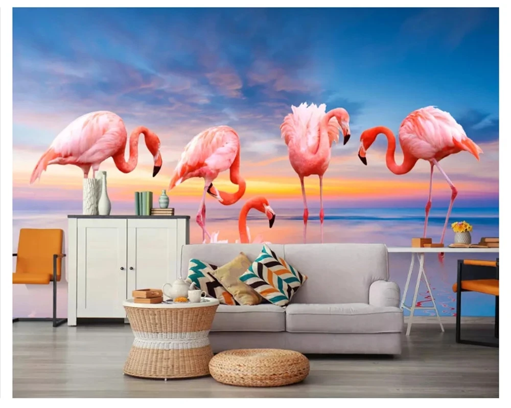 Customize mural Modern flamingo flower Wall Painting Nordic wallpaper Living room TV background wall bedroom restaurant unicorn