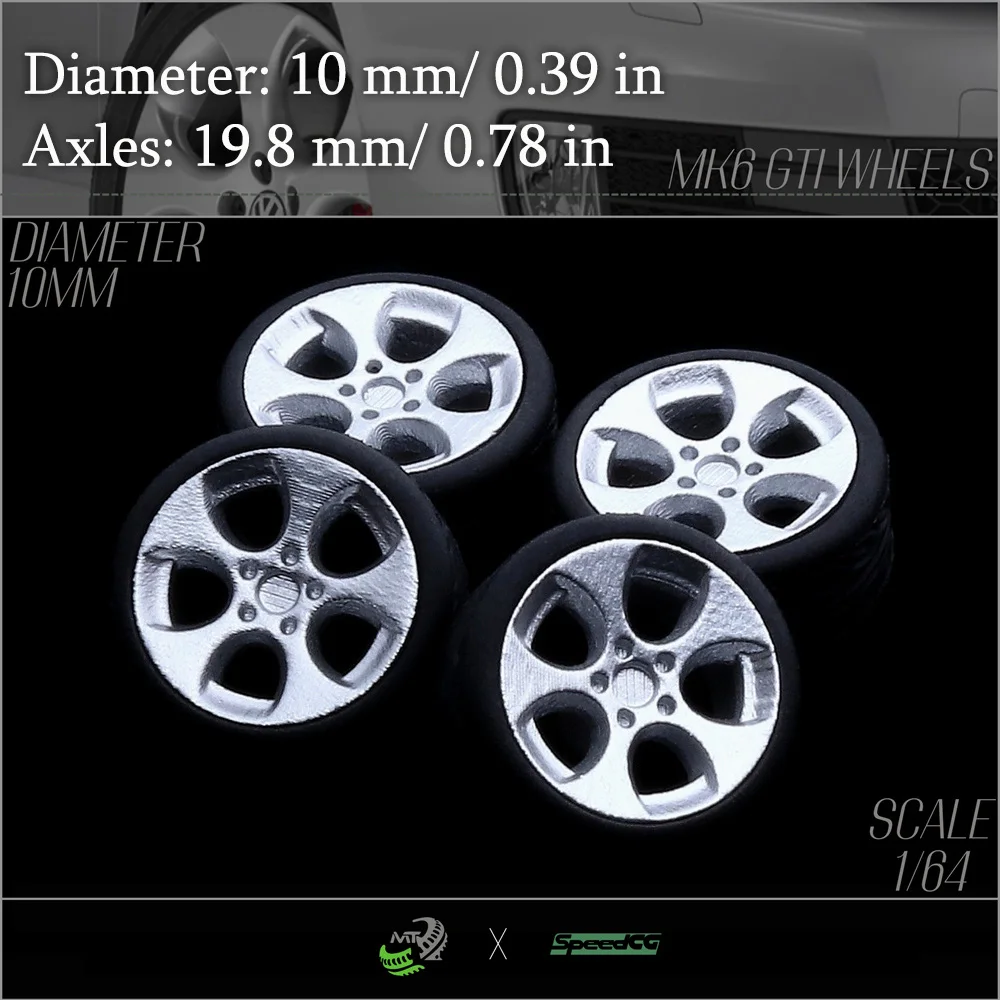 

Speedcg 1/64 Metal Outer Ring Wheels Diameter 10mm with Rubber Tires Kit Luxury Diecast Model Car Tomica Racing Car