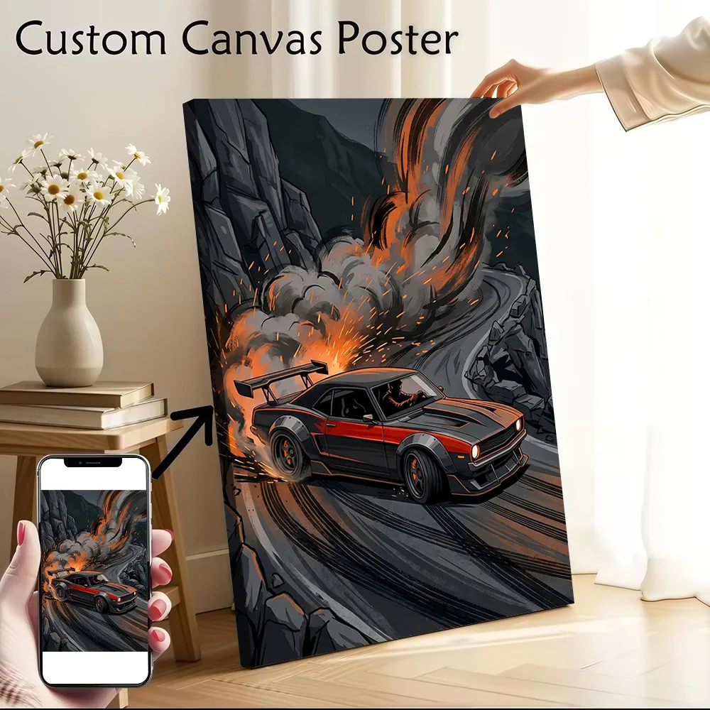 Midnight Drift King Smoke and Sparks Printed Canvas Wall Art Customizable Paintings Poster Perfect Gift for Bedroom Accessories