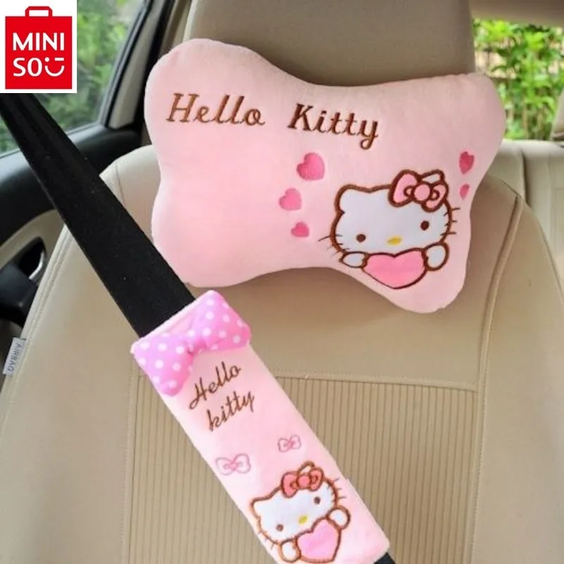 

MINISO Car Neck Protection Cartoon Hello Kitty Anime Seat Belt Protection Headrest Interior Decoration Accessories