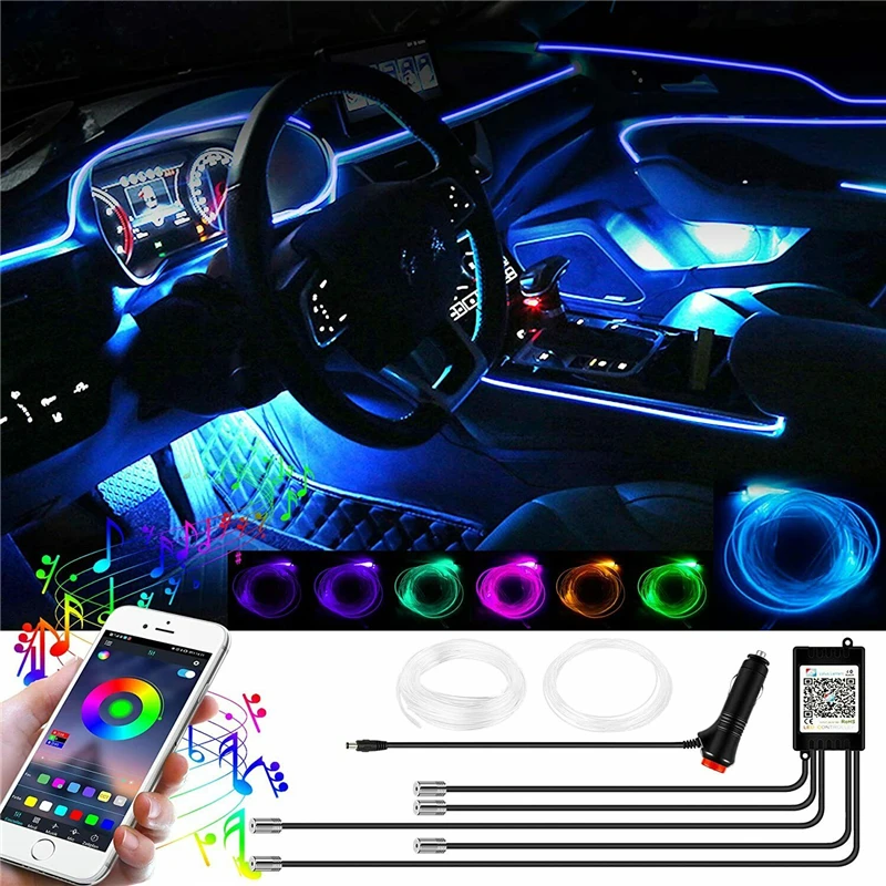 12V 6M Strip LED Car RGB Light Mood Lamp Sound Sensor Bluetooth Wireless Decoration Caravan Auto Ambient Lamp