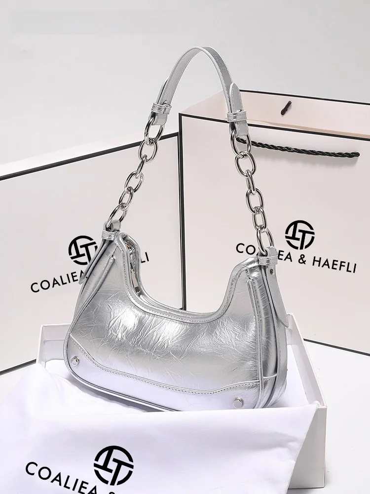 

Серебряная сумка подмышки, женская сумка через плечо с цепочкой, модная легкая летняя сумка от Гонконга, бренд COALIEA&HA...