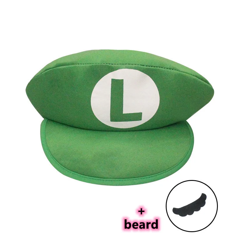 Cartoon Super Game Luigi Bors Red Green Cap With Beard Adult Kids Anime Cosplay Funny Cute Hats Prop Party Outdoor