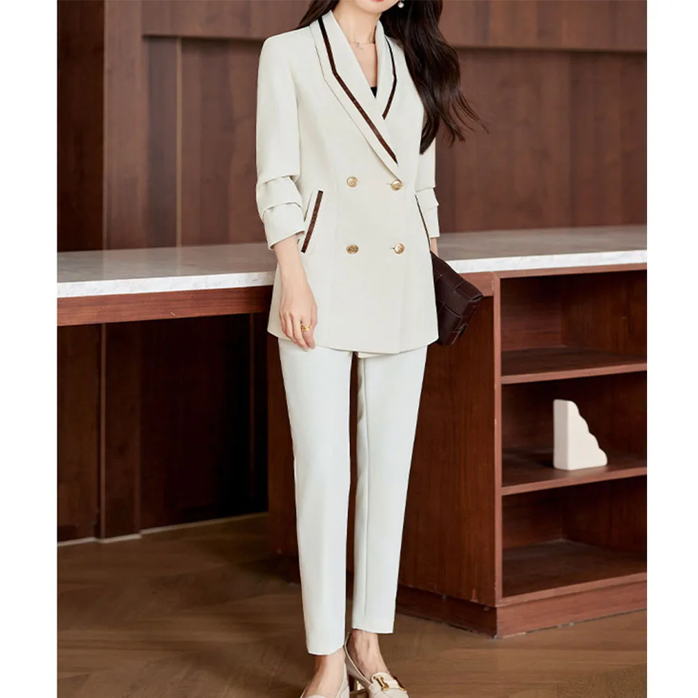 Tesco White Blazer+Pencil Pants Women Suit 2 Piece New Design Shawl Lapels Jacket Elegant Pantsuits For Work ropa de mujer