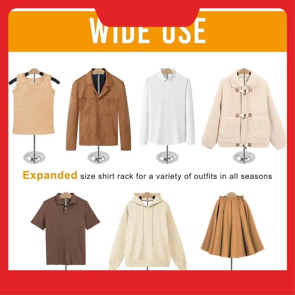 حامل عرض القميص قابل للتعديل الارتفاع، حامل عرض تي شيرت للبائعين، رف القميص لمعطف الملابس والملابس #4