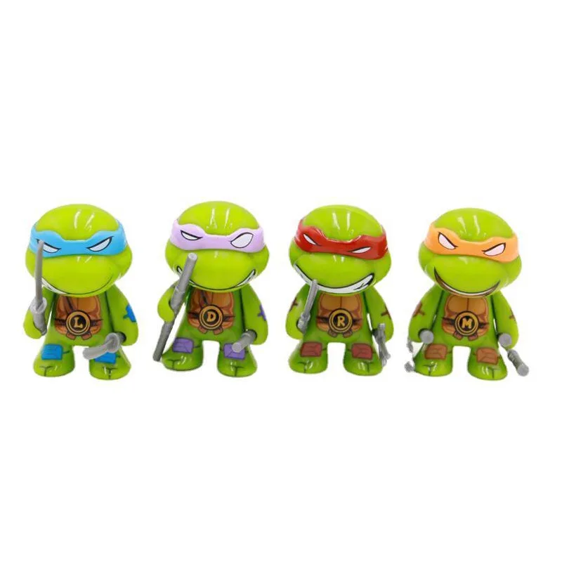 4pcs/set Kawaii Teenage Mutant Ninja Turtles Michelangelo Donatello Action Figure Car Ornaments Decor Tmnt Model Kids Hobby Toys