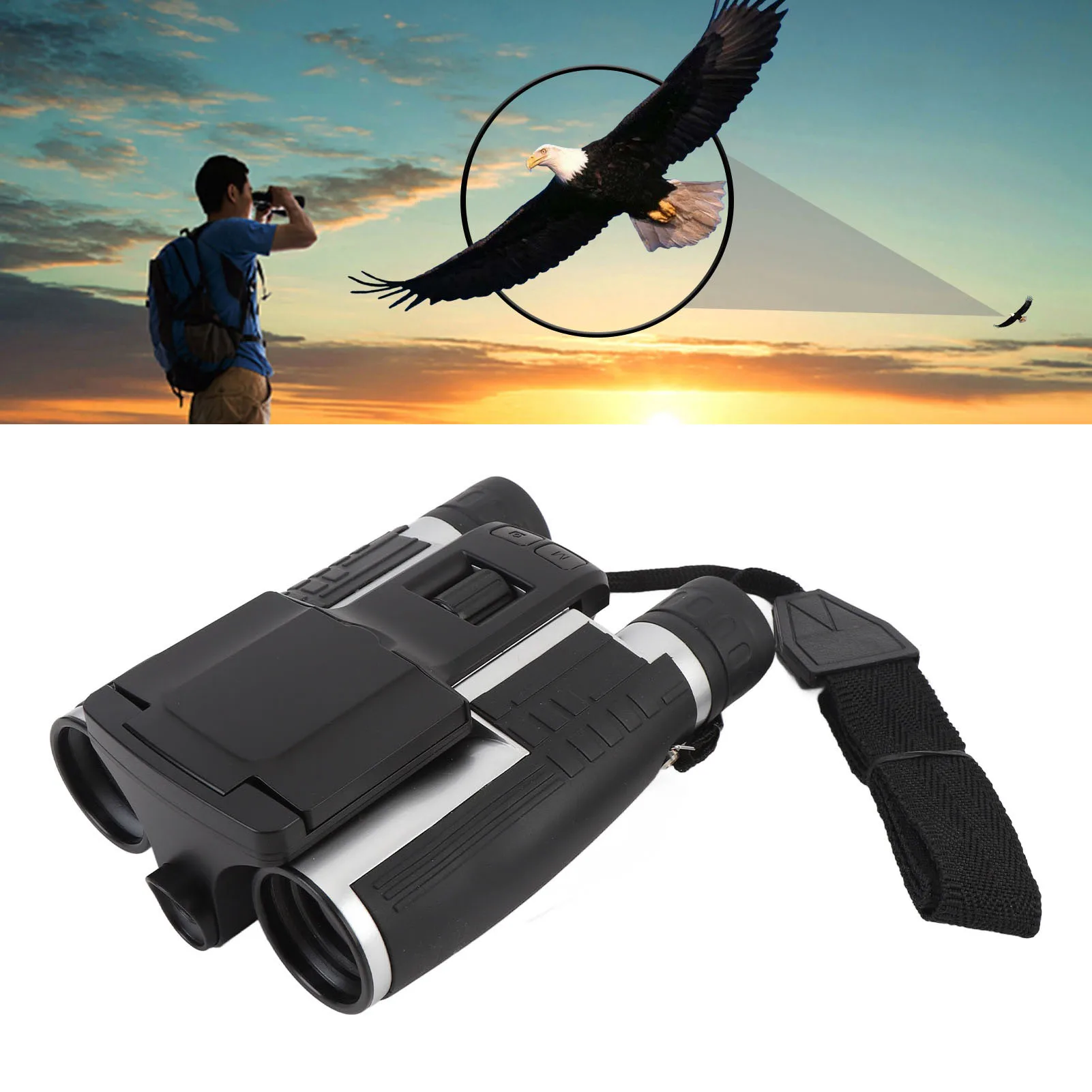 

Compact Binoculars 12x32 Binoculars 8x Digital Zoom 2.4 Inch Color Display Support Up To 128GB 48MP Photos Plastic for Travel
