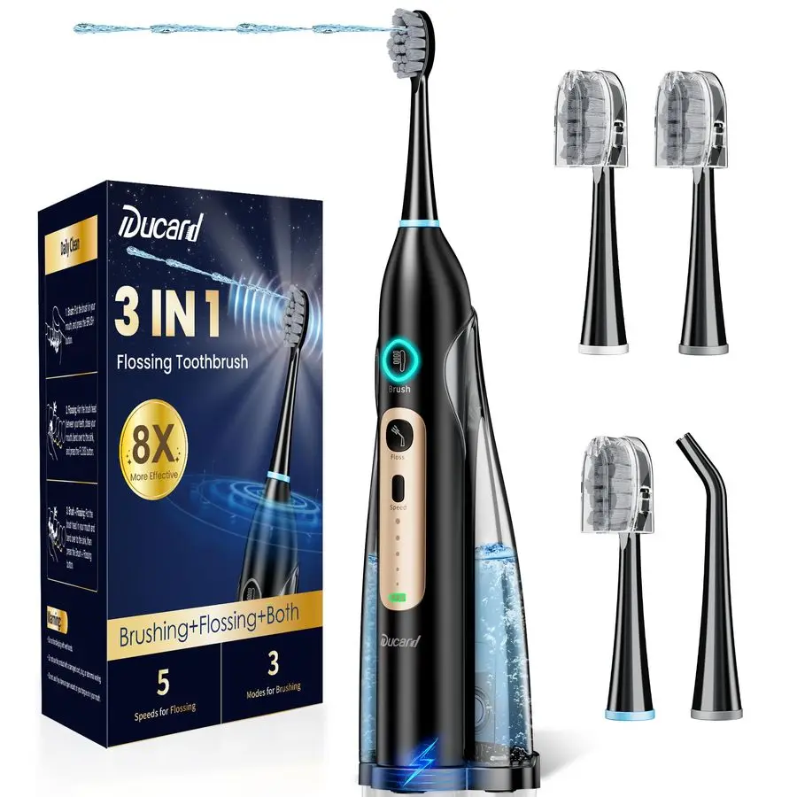 

Toothbrush with Water Flosser Combo, Professional Oral Care with 3 Brush Modes amp 5 Water Pressure, Rechargeable Flossing Tooth