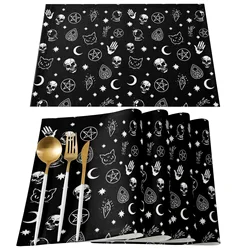 Table Mats Black Witch Skull Moon Divination Printed  Napkin Kitchen Accessories Home Party Decorative Placemats