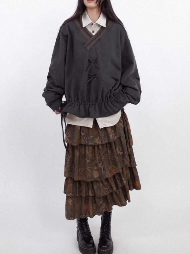 Y2k Aesthetic Printing Vintage Skirts Womens Harajuku High Waist Ruffled Pleated Skirt Streetwear Autumn Grunge Gothic Faldas