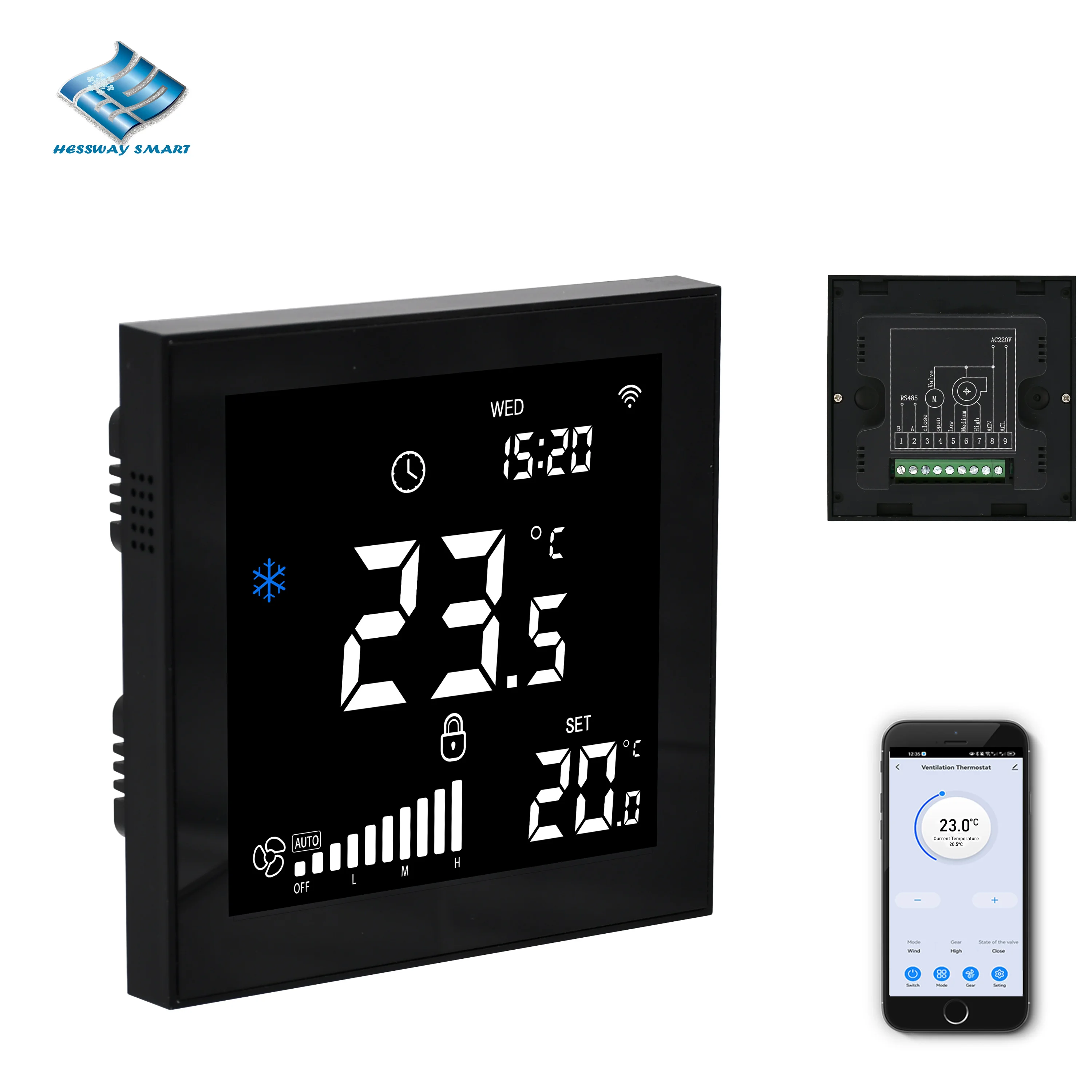 2 In 1RS485/WIFI Hot Cold Thermostat for Fan Coil Unit Ventilation System 3-Speed Filter Screen Alert