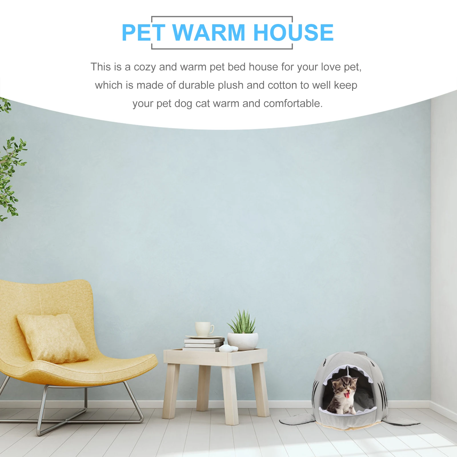 

Cozy Warm Pet Bed House Shark Design S Grey Comfortable Soft Cat Dog Puppy Nest