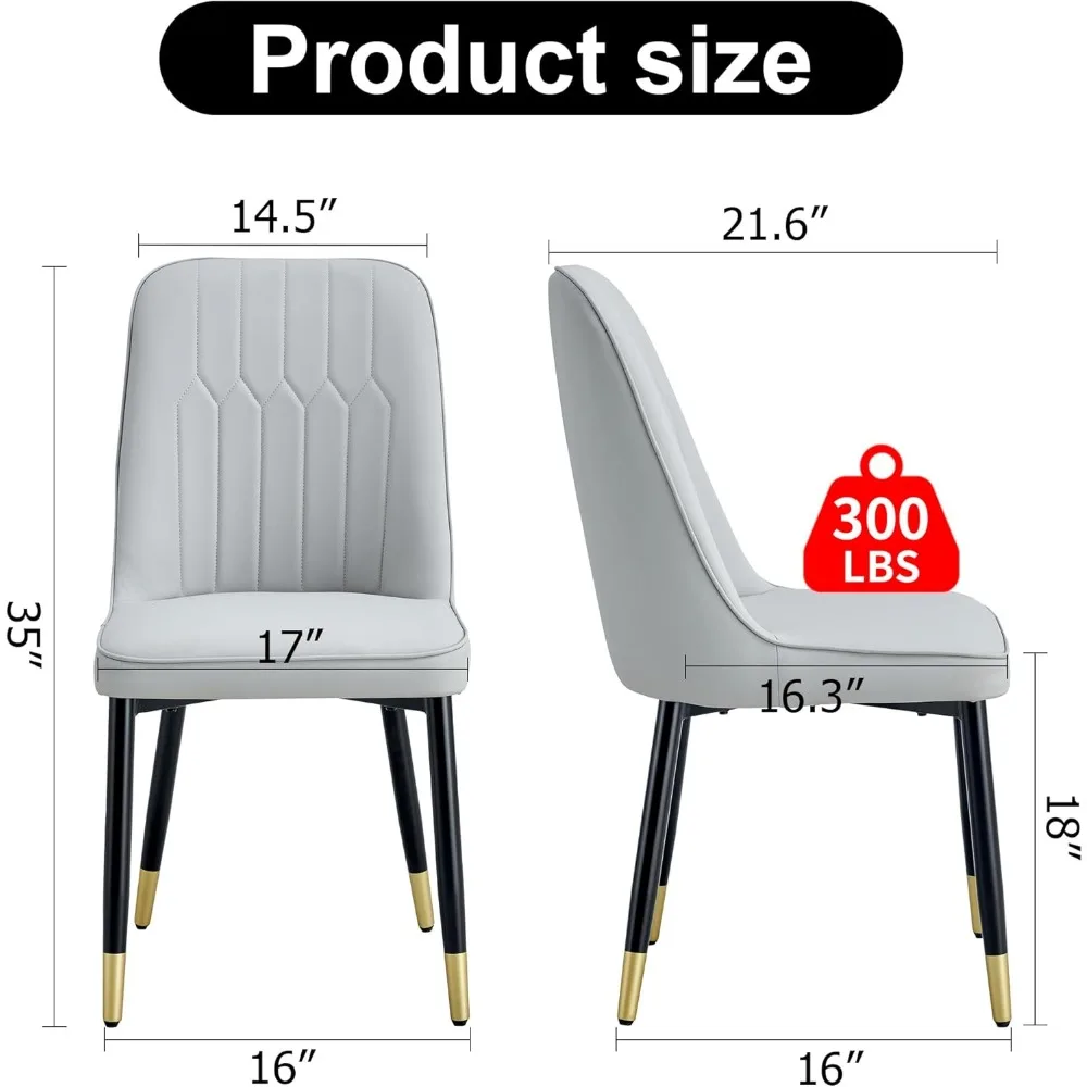 مجموعة من 4 كراسي لتناول الطعام الحديثة مع وسائد خلفية من جلد البولي يوريثان وأرجل معدنية سوداء لاستخدام المطاعم