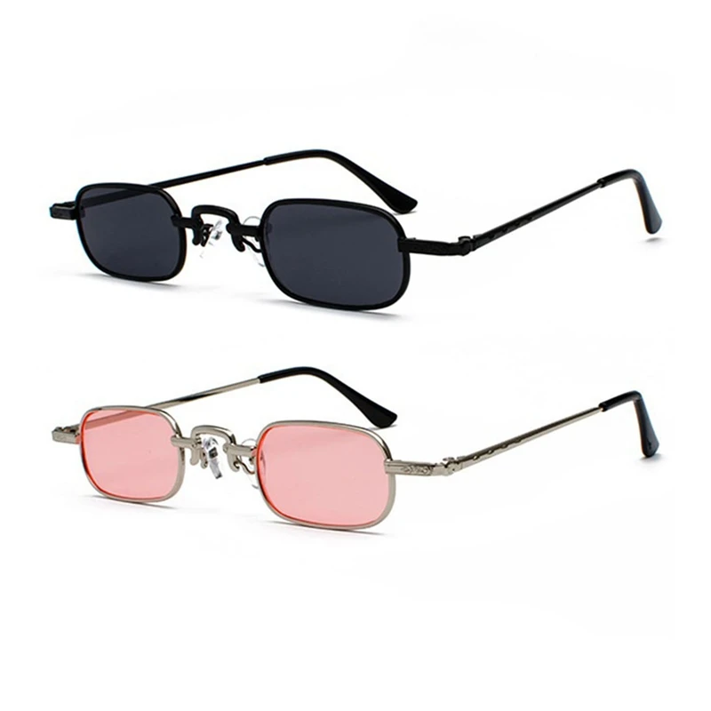 2Pcs Retro Punk Glasses Clear Square Sunglasses Female Retro Sunglasses Men Metal Frame - Black + Black Gray & Pink + Silver