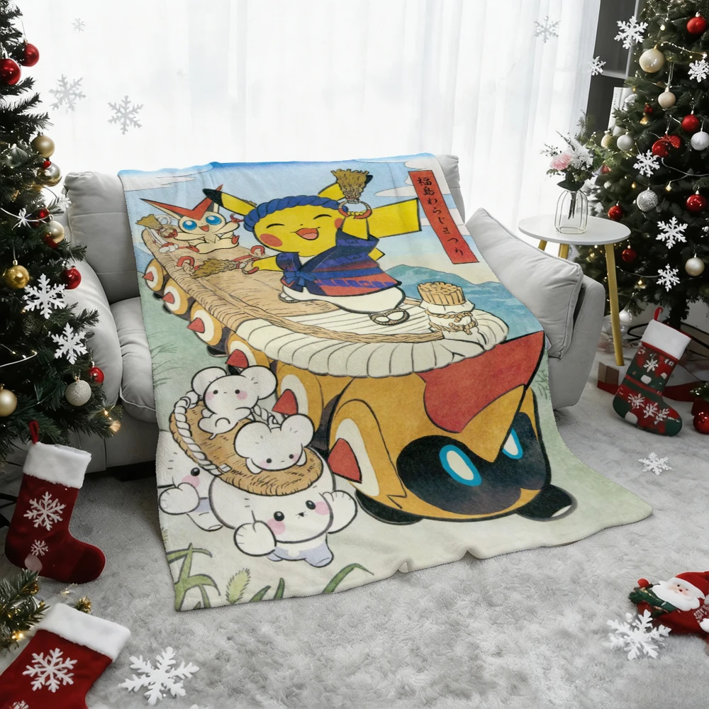 Pokemon Pikachu Flannel Throw Blanket Soft Warm Lightweight Blanket for Sofa Bed Home Anime Gift