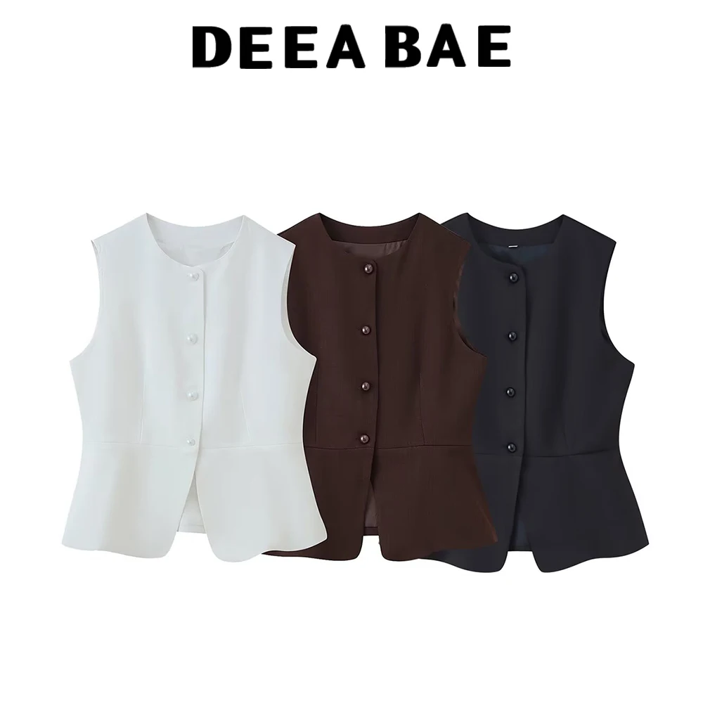 

DEEABAE осенний новый женский модный повседневный универсальный однотонный жилет без рукавов в европейском и американском стиле с круглым вырезом