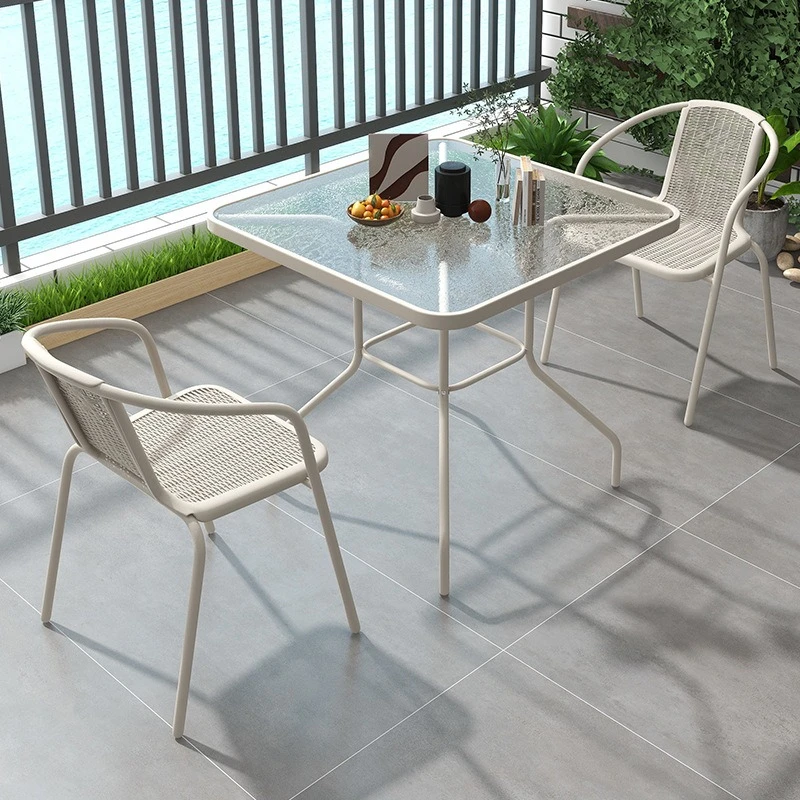 

chair combination courtyard outdoor open-air chair waterproof sunscreen milk tea shop balcony three-piece set