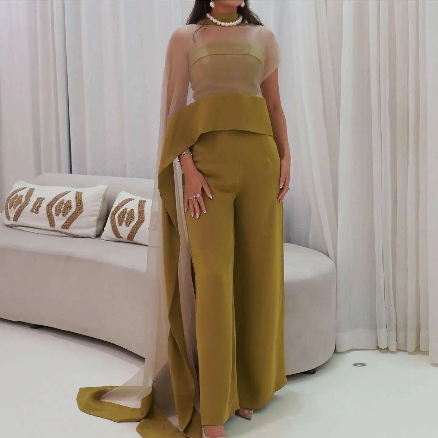 

Sexy Me oulder Wrap Dr And Jumpsuit Two-Piece Set Independent Middle East Station Wedding Gown Floor-Length Svel