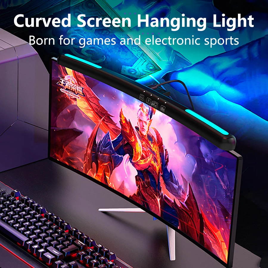 Lampa biurkowa LED Ekran USB Wisząca lampa Zakrzywiony ekran Monitor Listwa świetlna RGB Tło Nastrojowe światła Dekoracja pokoju gier
