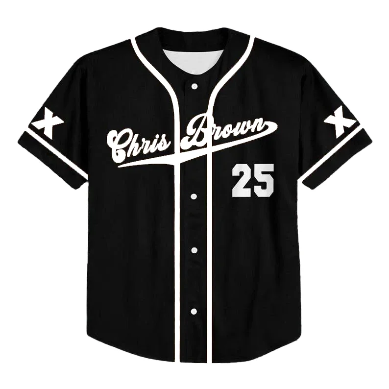  كريس براون بريزي باول XX جولة جيرسي الخامس الرقبة قصيرة الأكمام البيسبول جيرسي الرجال / النساء كريس براون زر أسفل القميص #2