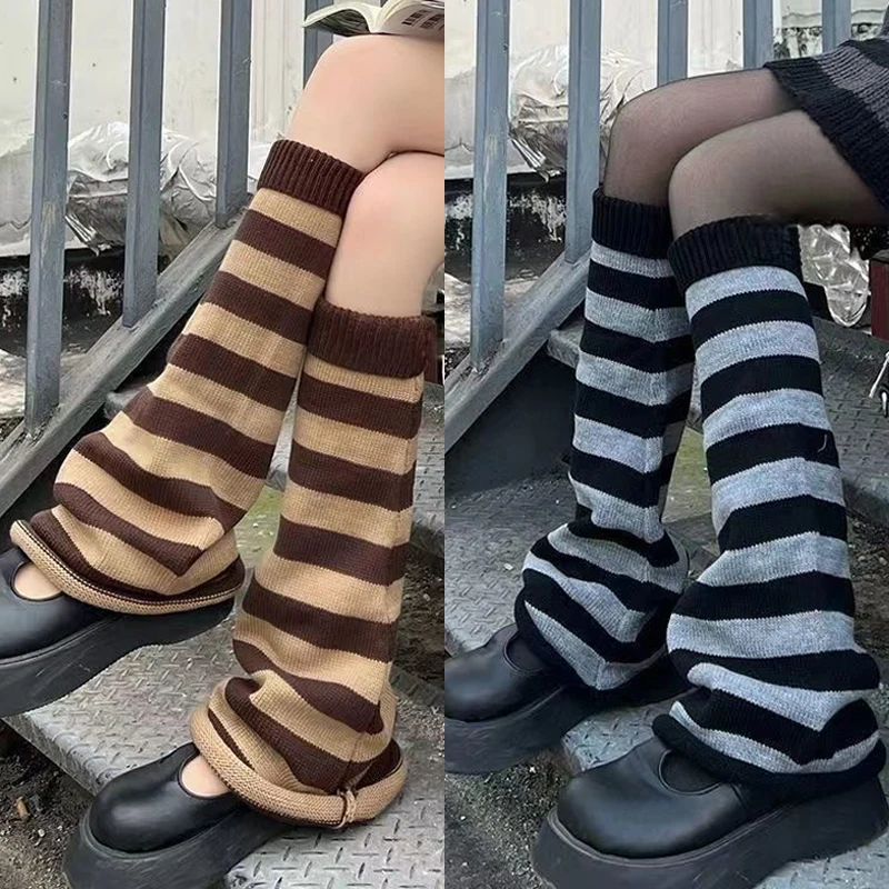 

Stripe Knitted Stocking Y2K Lolita Leg Warmer Trumpet Cosplay Heap Long Socks Winter Warm Casual Loose Foot Cover Leggings