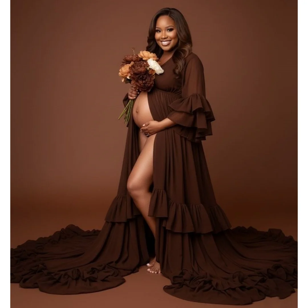 Prom Dresses Pregnant Woman Sweep Train Maternity Dress Customized vestido de novia Front Slit Plus Size Photography Props