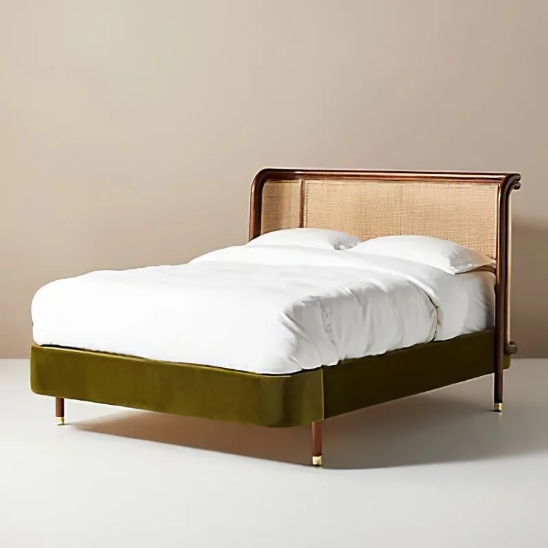 Furniture antique double bed solid wood bed master bedroom retro hotel bed