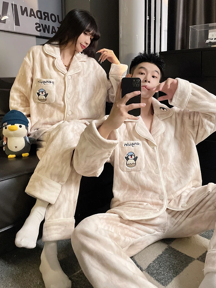 DAIMELU male sleepwear winter long sleeved pajamas men's coral fleece flannel thickened warm boy nightwear set loungewear suit