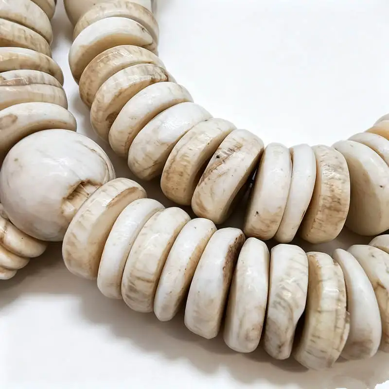 Old Conch Shell Coin Beads Strand from Himalayan 108beads Prayer Beads Mala BRO681