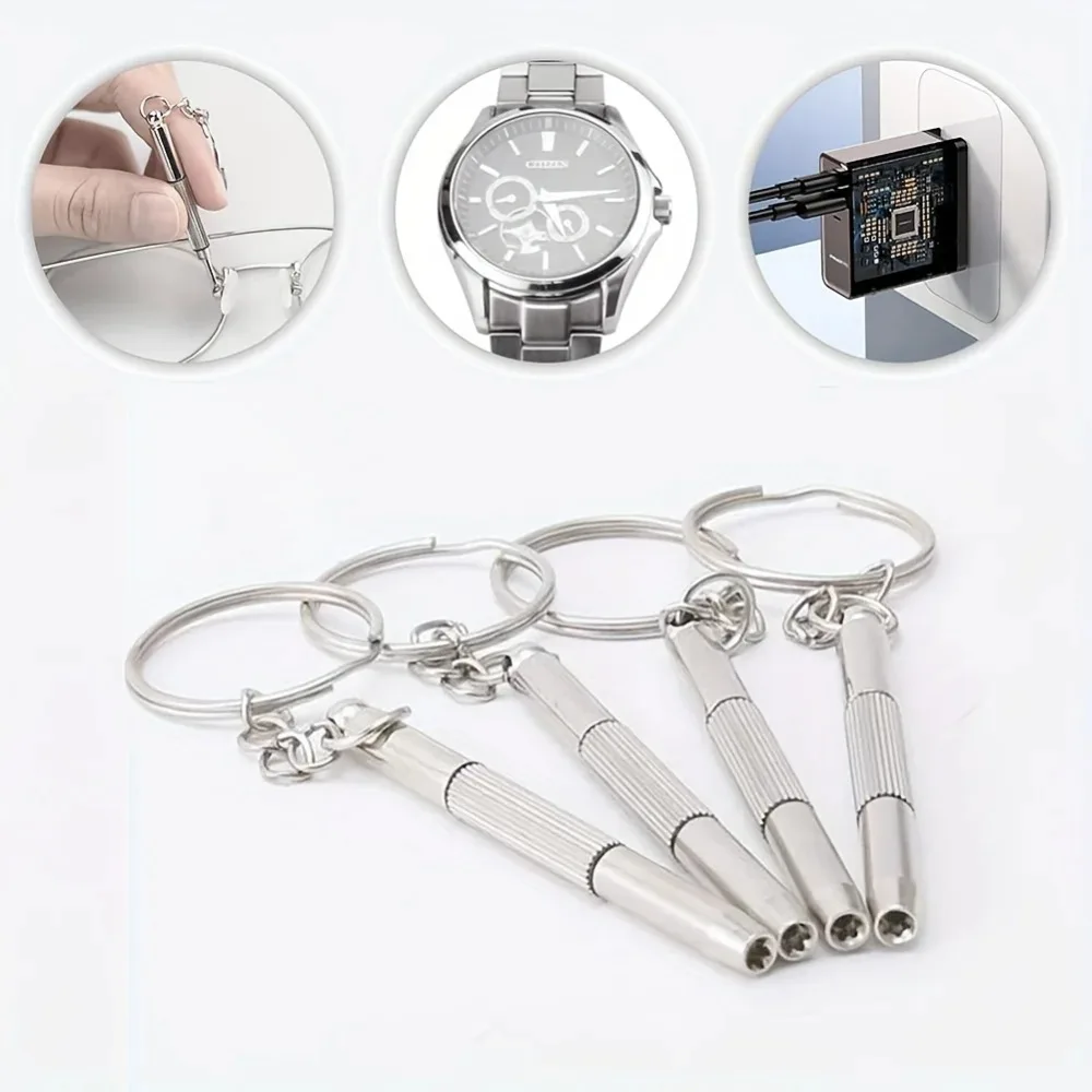 5pcs Portable Eyeglass Repair Tool, 3-in-1 Mini Screwdriver with Keychain, Compact and Lightweight,Perfect for Travel, Daily Use