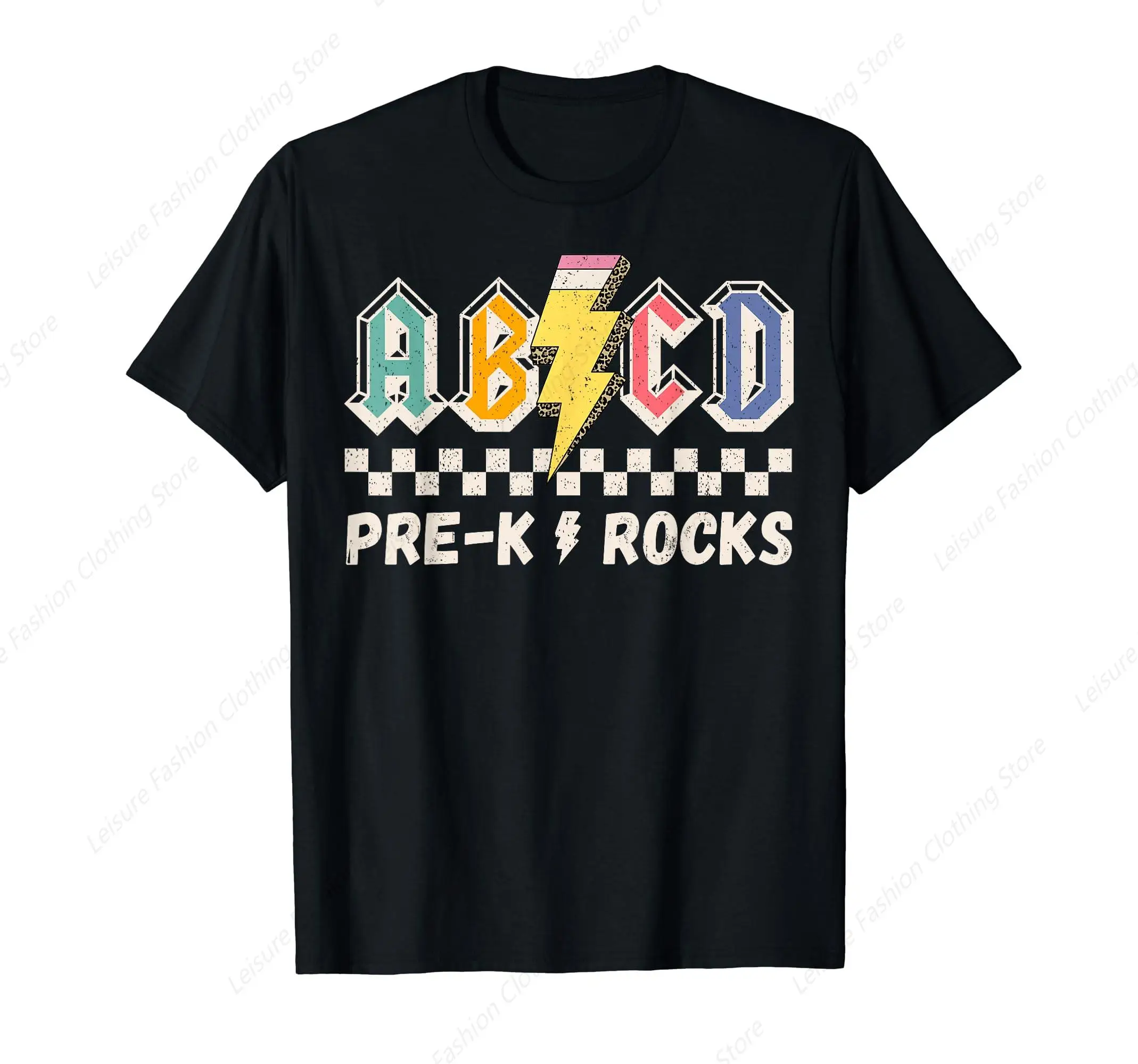 Back In Class ABCD Pencil Leopard Back To School Teachers T-Shirt Round Neck Short Sleeves Cotton Tee Shirt Tops