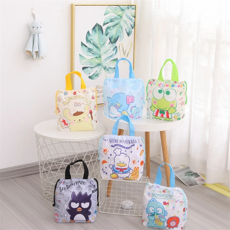 Sanrio Japanese Style Cute Cinnamoroll Drawstring Bag Kulomi Anime Bag Gifts For Girl Student Bento Bag Waterproof Oxford Cloth