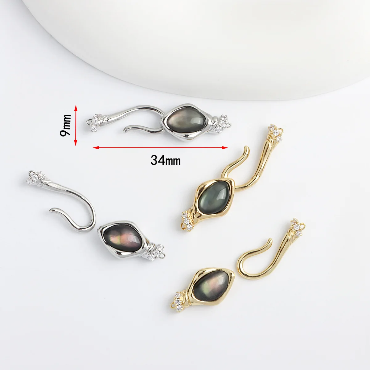 1pc Irregular Oval Fishhook Necklace Bracelet Buckle Inlaid with Black Shells DIY Jewelry Making Materials Accessories Wholesale