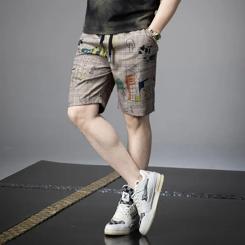 Celana Pendek Baru 2025 Celana Pantai Serbaguna Tampan Cetak Kasual Celana Menengah Trendi Celana Lima Titik Pria Musim Panas