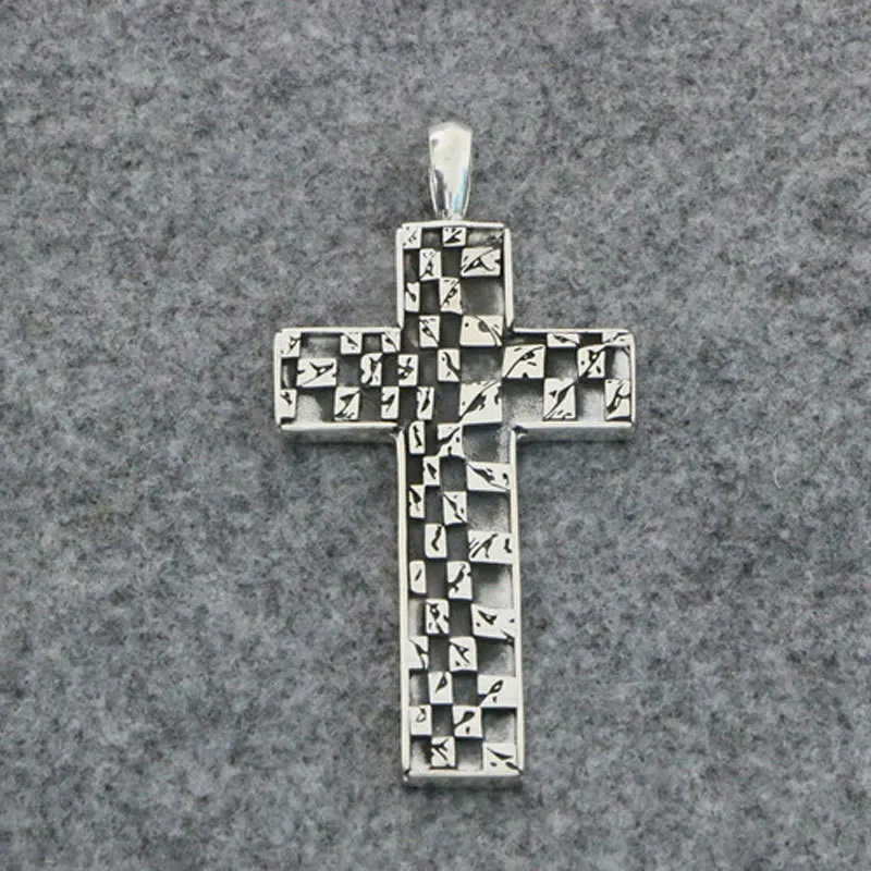 

Punk Style Sterling Silver Cross Tombstone Pendant Personalized Necklace Pendant Vintage Thai silver trendy men and women's cool