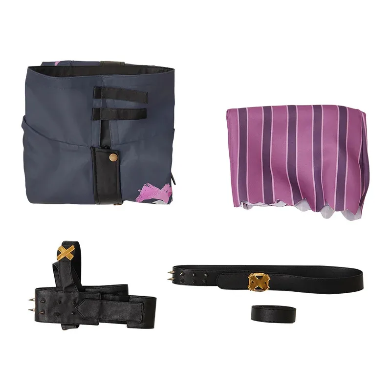 Juego LoL Jinx, conjunto de chaqueta de Cosplay, disfraz Arcane TV 2, disfraz, sombrero, peluca, abrigo, camisas, cinturón de busto, conjunto completo de traje de Halloween para mujer