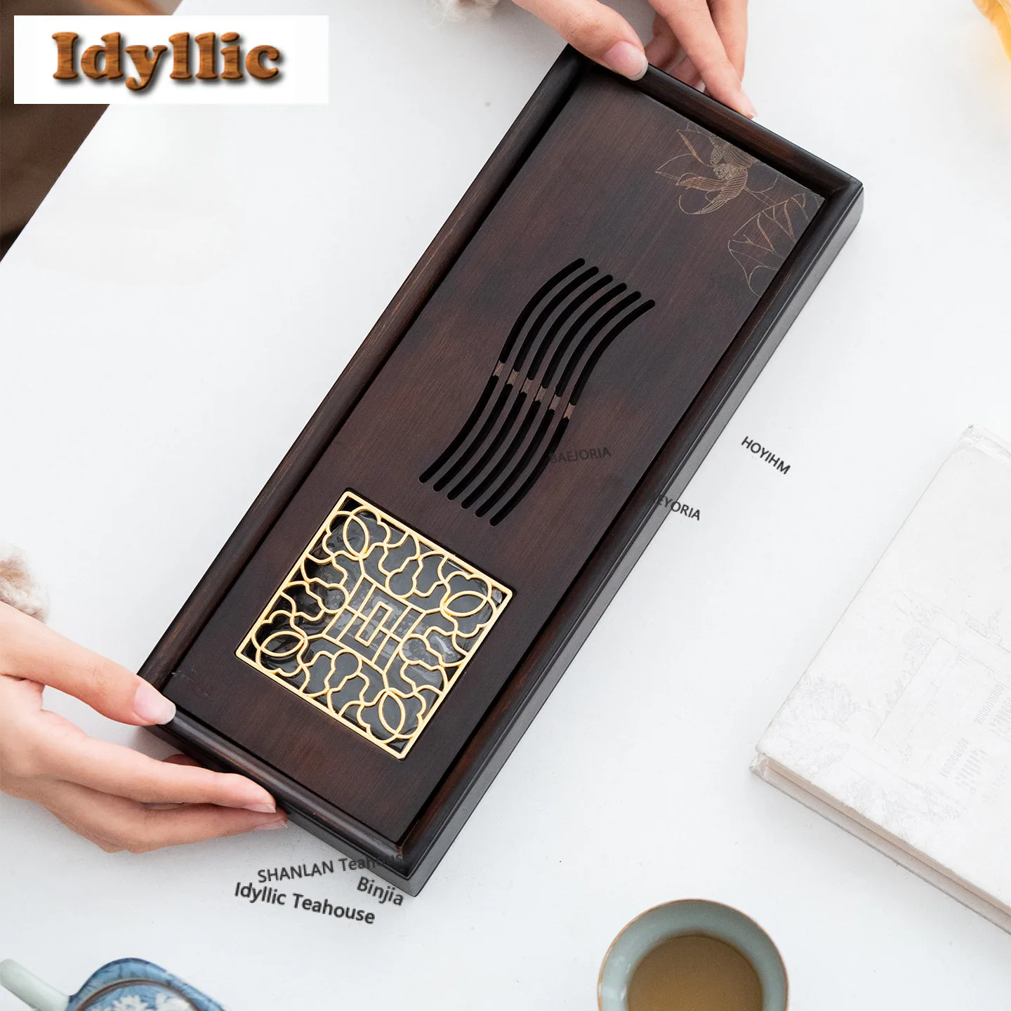 

Lotus Pattern Window Flower Tea Tray Afternoon Tea Dessert Plate Coffee Storage Board Decorative Tray Dishes Serving Tableware