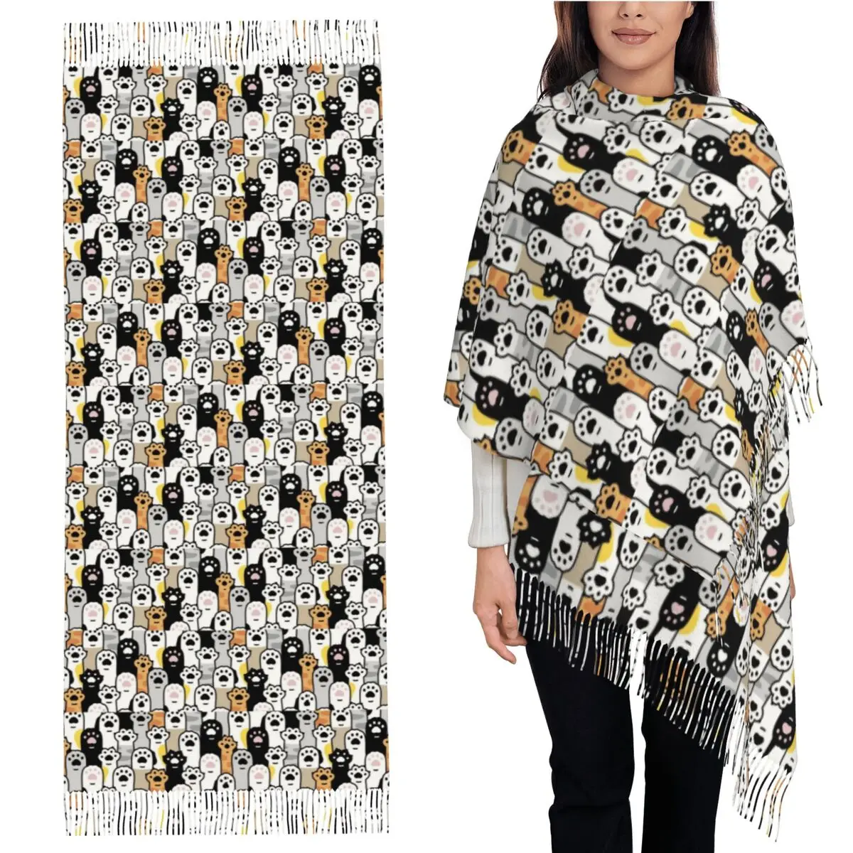 

Cat Paw Lover Scarf Tassel Scarves Women Soft Warm Shawls and Wraps Long Fall Winter Shawl Wrap