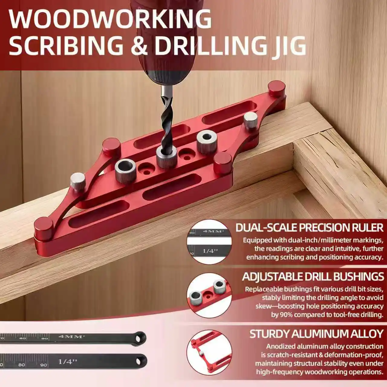 Multi-Functional Self-centering Woodworking Doweling Jig Drill Guide Wood Dowel Puncher Locator Tools Kit for Carpentry