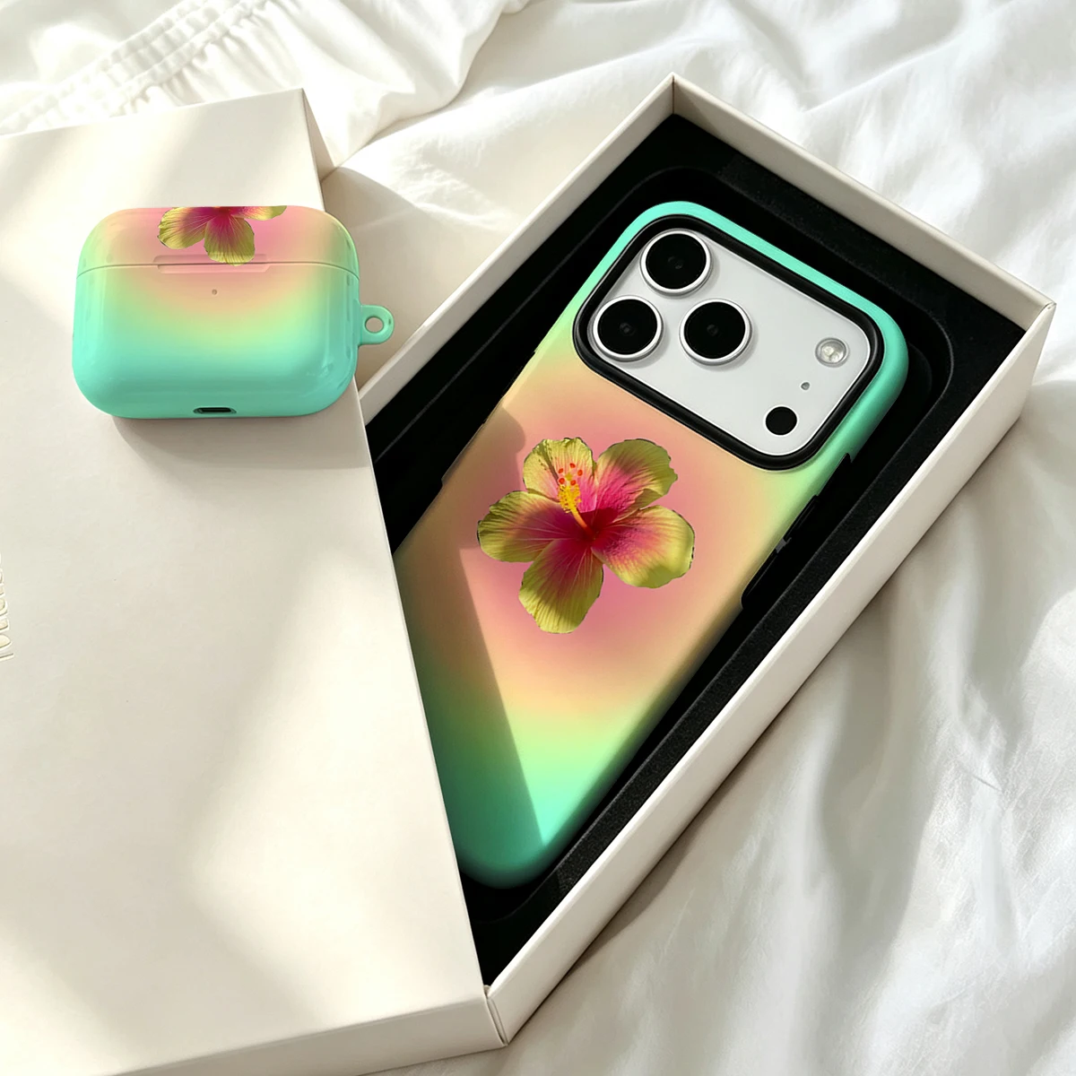 Pirve Matte Bumper For Magsafe Case For iPhone 18 17 16 15 14 Plus 13 Pro Max Shockproof Hard PC Hibiscus Gradient Glow Cover