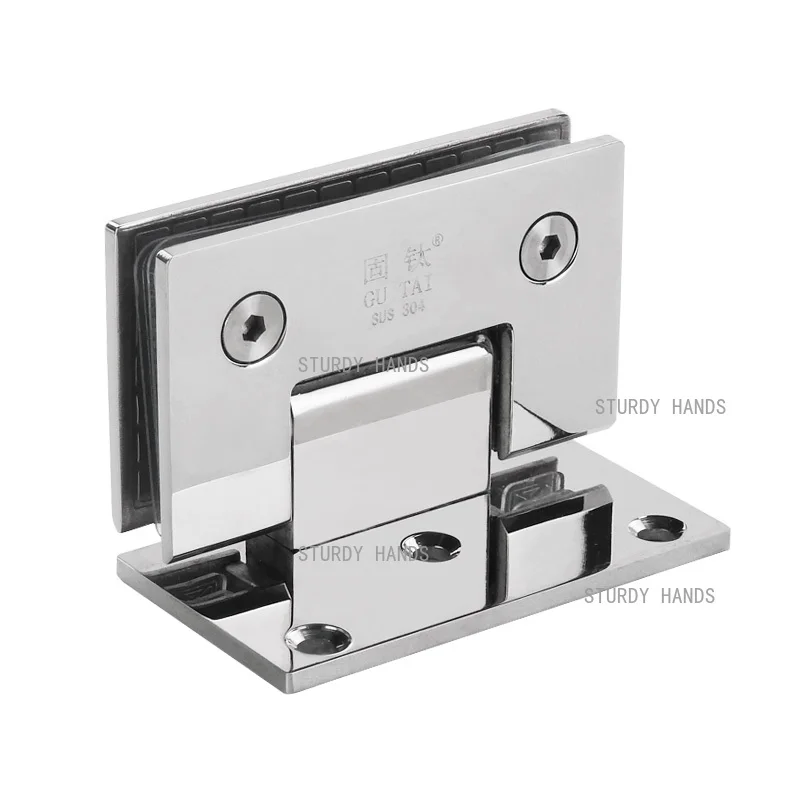 Glass Door Bathrooms Stainless Steel 304 Wall Mount Glass Shower Fixing Clip Chrome Door Hinge (90 Degrees Is Open)