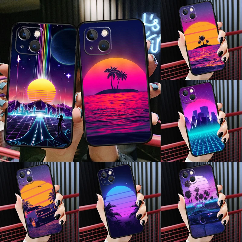 Synthwave 80's Retro Neon vaporwave For iPhone 13 Pro Max 13 Mini X XR XS Max 6 7 8 Plus SE2 11 14 12 Pro Max Phone Cover Shell