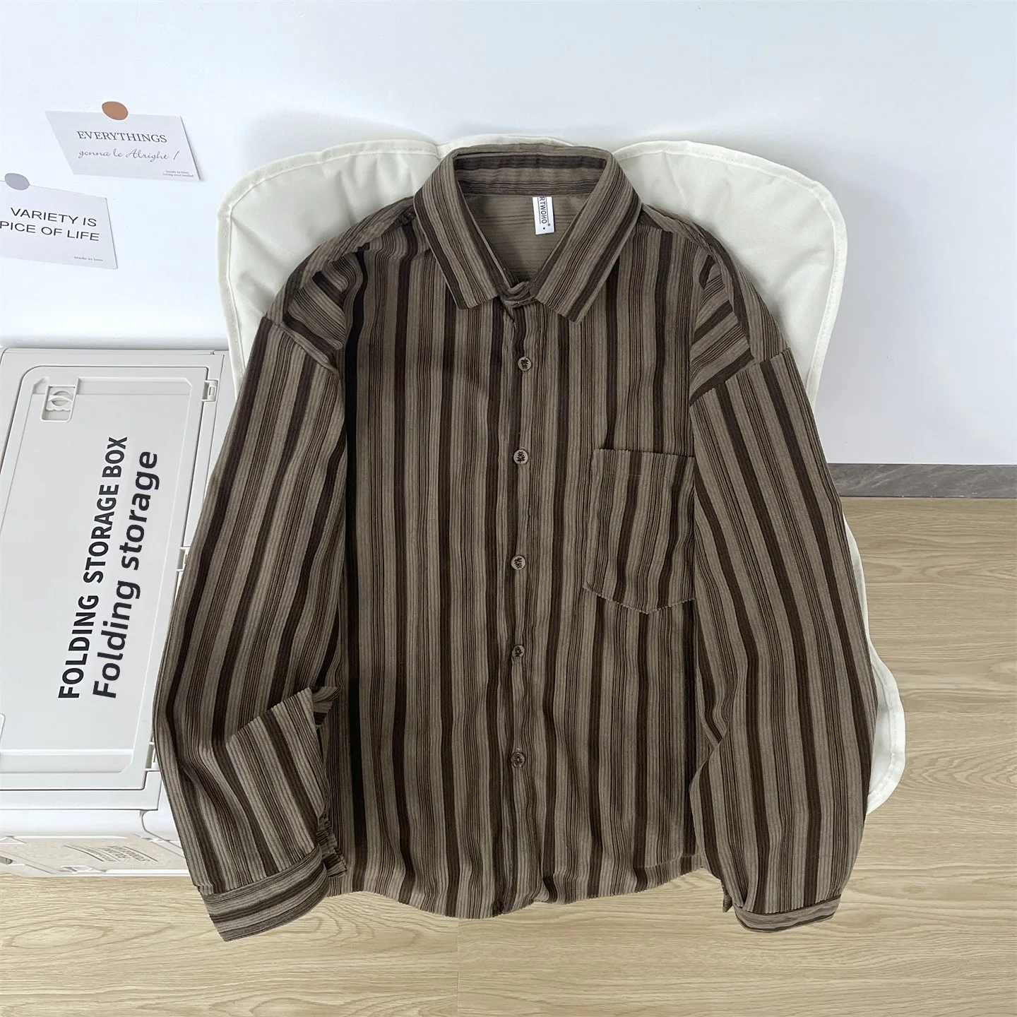 

Retro Japanese Sle Corduroy Long Sve irt Men's Casual Loose Fit Striped Pattern College Sle High End Feeling irt