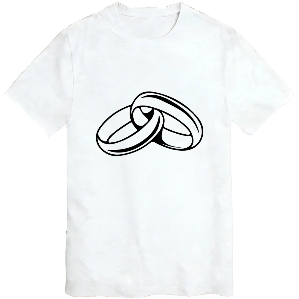 Couple Wedding Rings Design Summer Casual Fashion Short Sleeve Cotton T-Shirt for Men and Women Unisex Tops Gift Idea