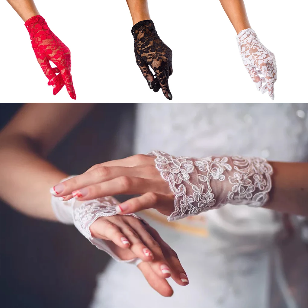 

Lace Gloves Bride Wedding Mittens Outdoor Sunscreen Clothing Hollow Motorcycle Full Finger Short-length Bridal Fingers