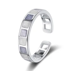 925 Sterling Silver Blue Square Adjustable Rings For Women Jewelry Accessories