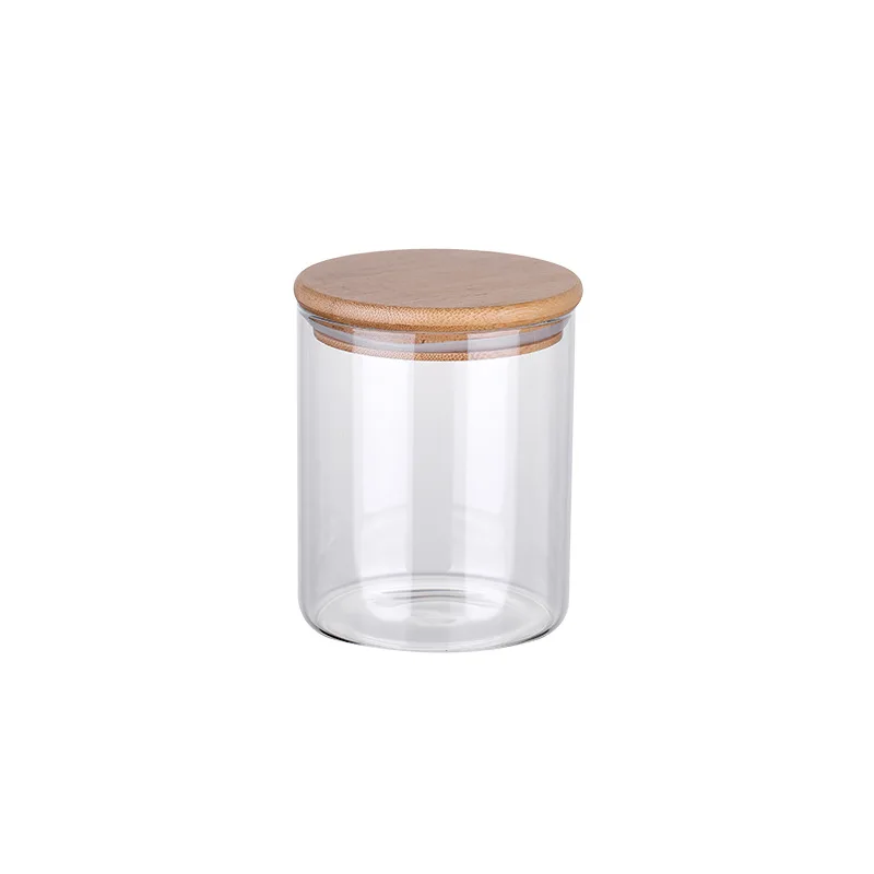 Multisize Wood Lid Glass Canister Kitchen Storage Bottles Jar Sealed Food Container Tea Coffee Beans Grains Candy Jars Orgnizer