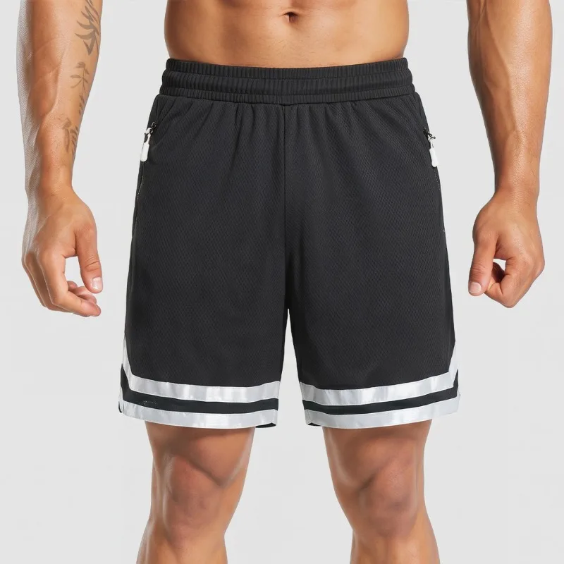 Men Mesh Breathable Basketball Shorts Elastic Waist Zipper Pocket Loose Running Sports Five Point Pants S to 3XL